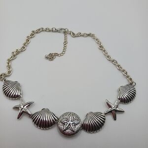 Silver Seashell and Starfish Necklace